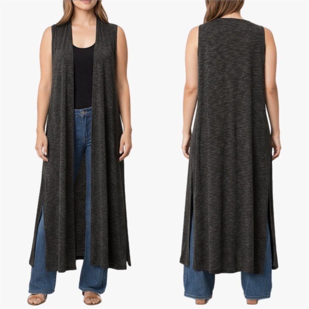 LuLaRoe Joy Charcoal Gray Knit Cardigan Duster Vest Size Medium
